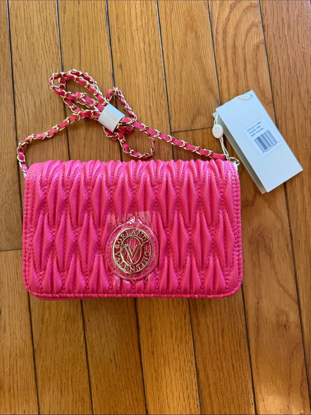 Valentino Orlandi Hot Pink Quilted Chain Crossbody with Gold Logo